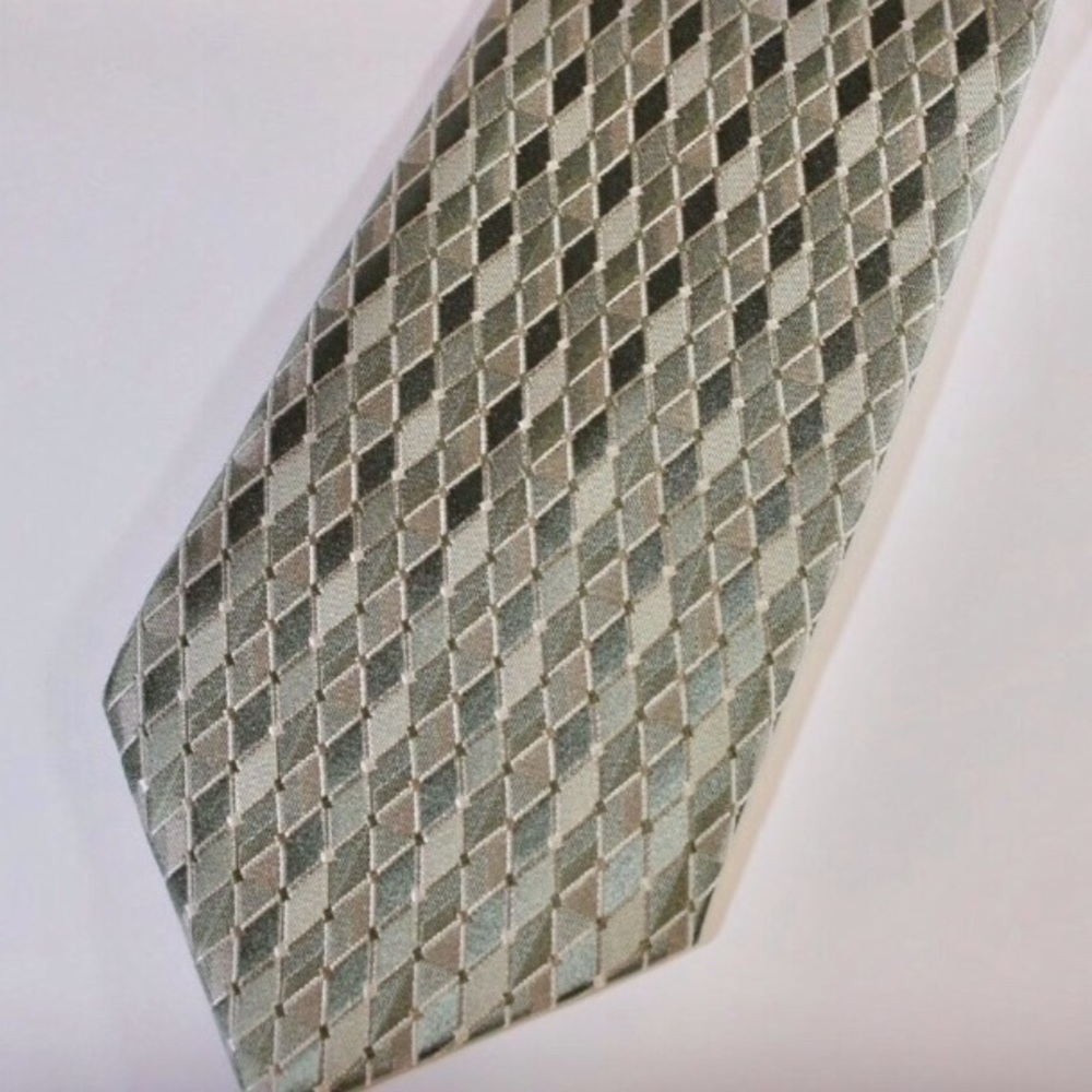 Pierre Cardin Tie Green-Silver Diamond Pattern EUC